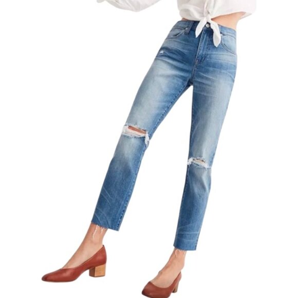 Madewell Denim - Madewell Size 24 The High Rise Slim Distressed Raw Hem Boyfriend Jeans N…